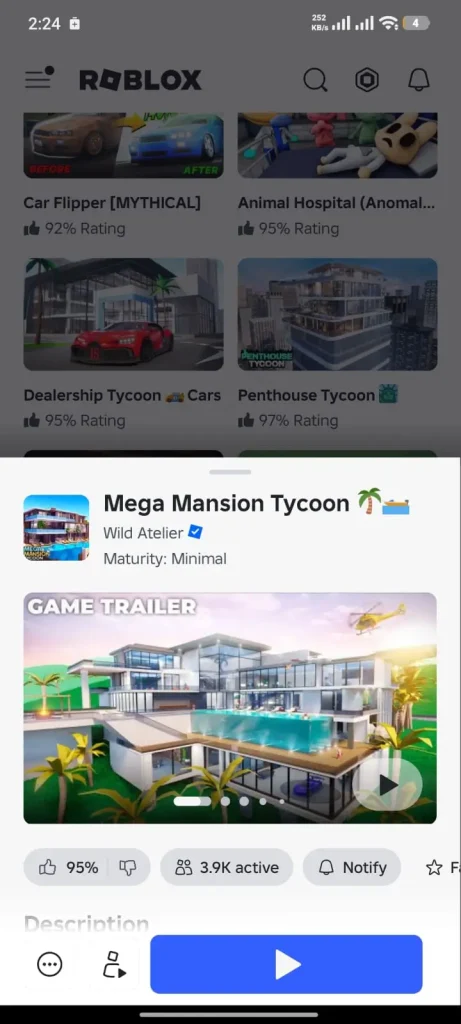 Select Roblox game